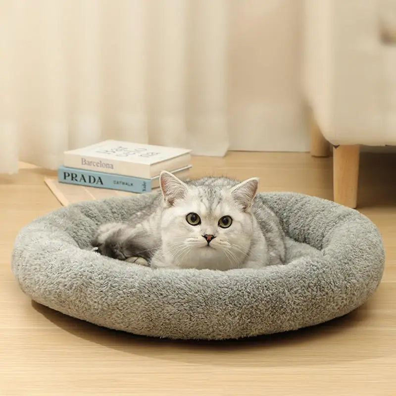 Cat Beds for Indoor Cats Fluffy Dog Cat Cushion Bed Donut Washable Small Pet Bed Calming Self-Warming Round Donut Cuddler