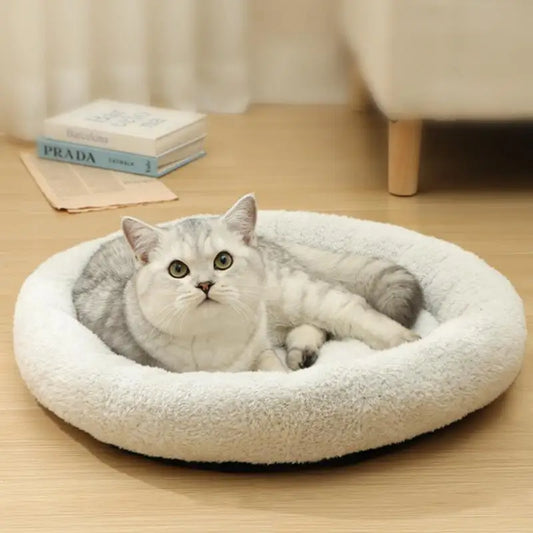 Cat Beds for Indoor Cats Fluffy Dog Cat Cushion Bed Donut Washable Small Pet Bed Calming Self-Warming Round Donut Cuddler